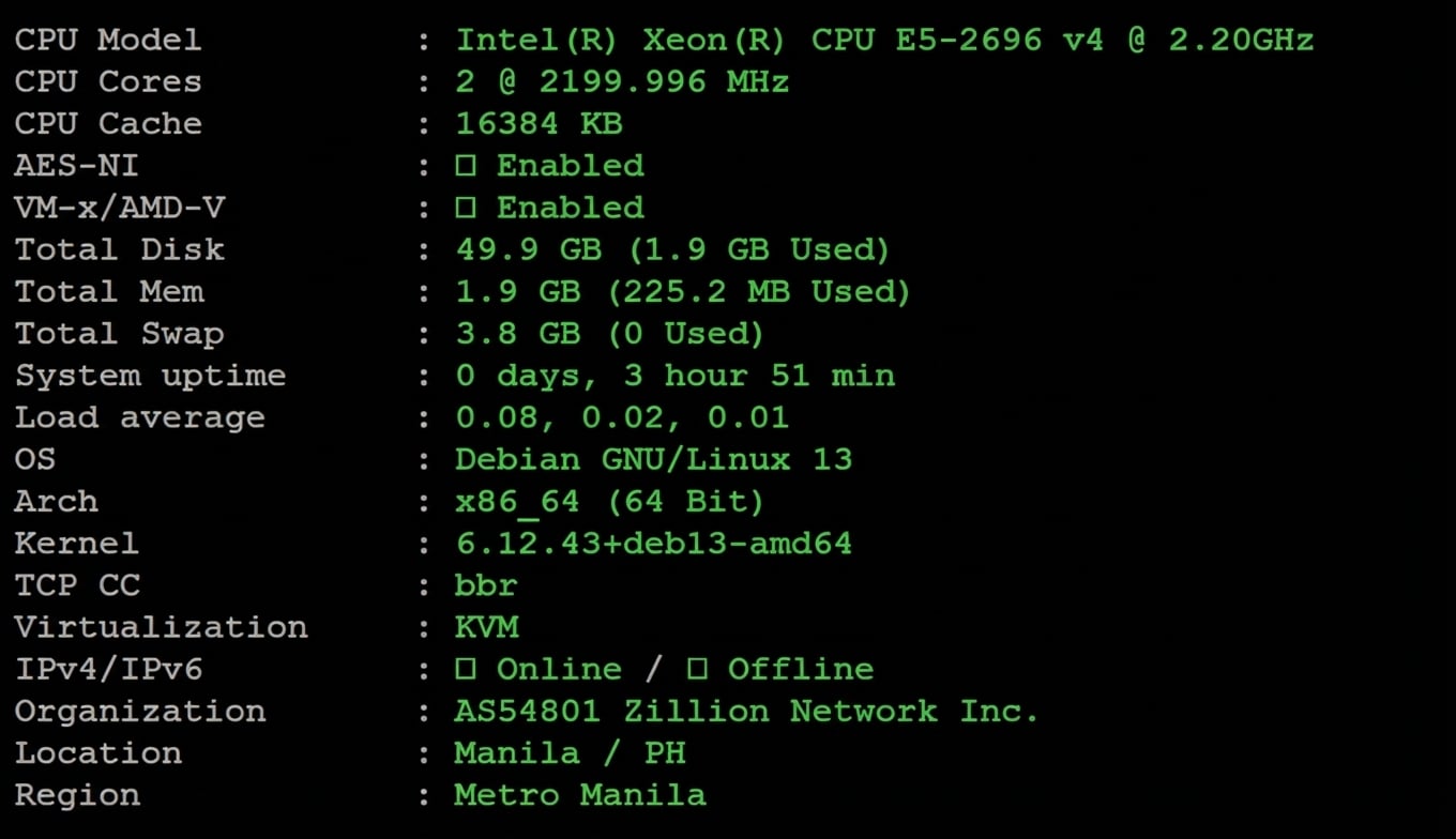 Lightlayer菲律宾VPS国际线路测评 - 月付$7起三网HE回程