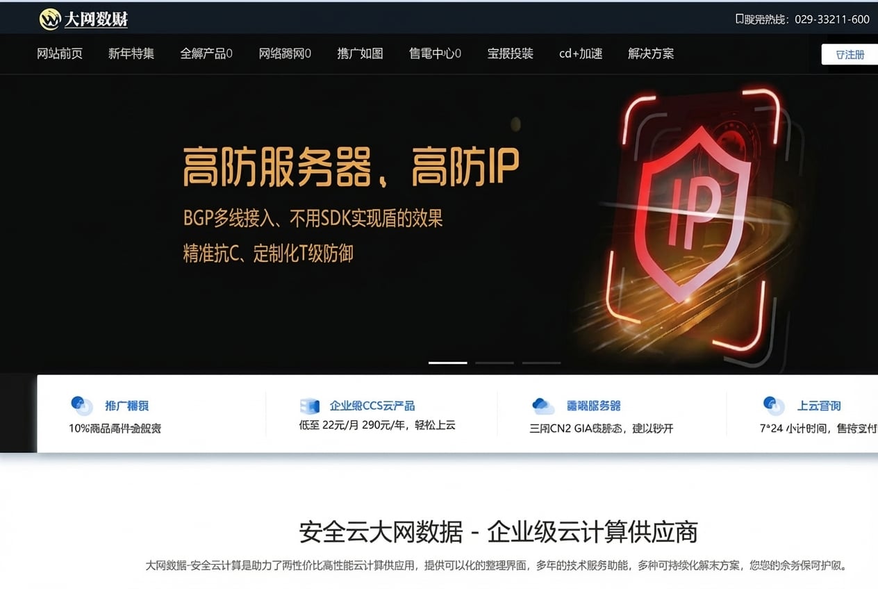 大网数据双十二促销:500M带宽云服务器50元/月起 300G高防独服399元起